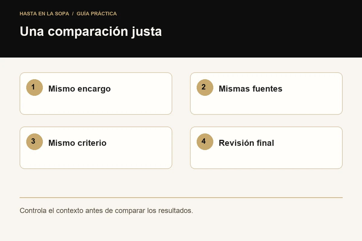 Una comparación justa: Mismo encargo, Mismas fuentes, Mismo criterio, Revisión final.